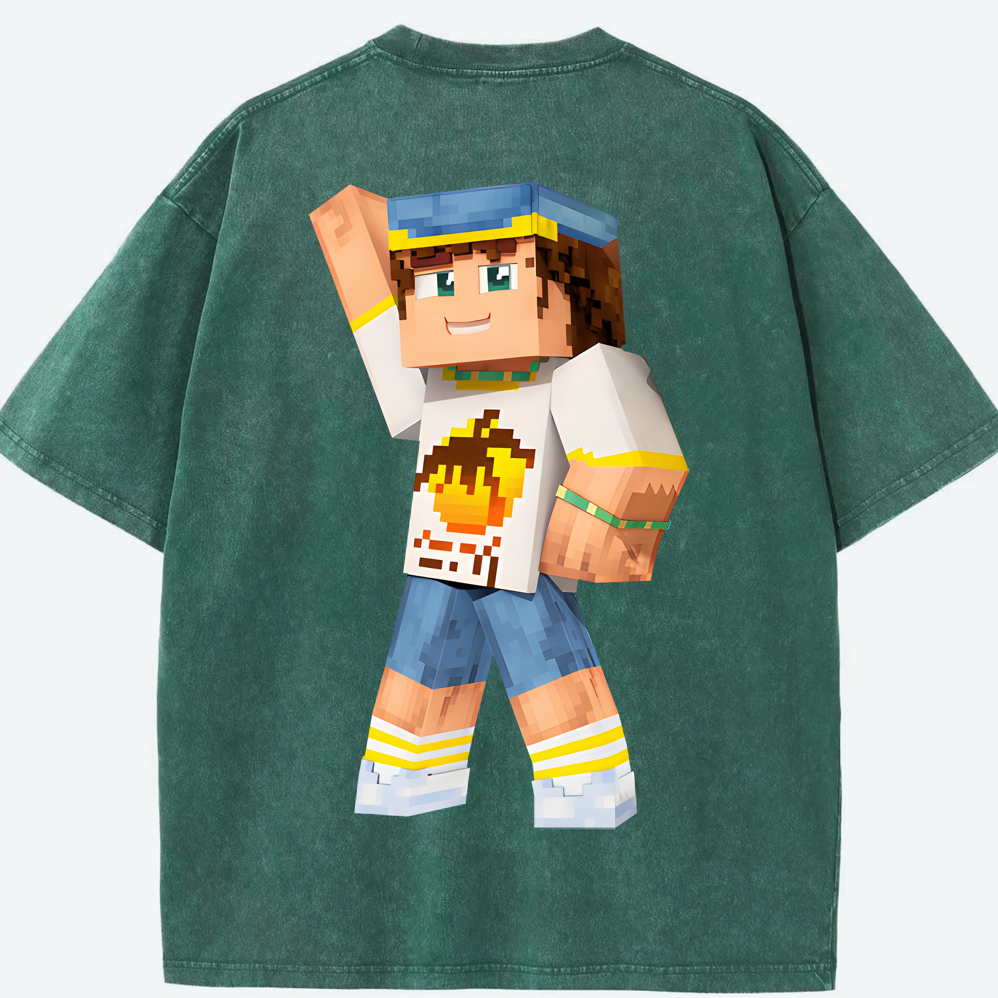 （画像用） マインクラフト ブロックの世界 Minecraft MC Block world 綿100% ヴィンテージ風 半袖Tシャツ（背面プリント）
